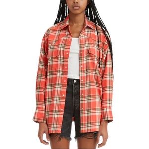 New Women’s Levi’s Dylan Relaxed Western Shirt Kelsey Plaid Burnt Sienna Flannel